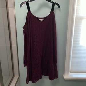 Burgundy off the shoulder long sleeve dress
